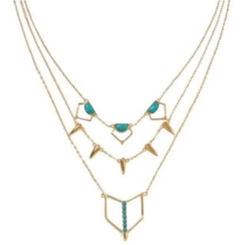 Stella & Dot Triple Turquoise & Gold Reversible Necklace - Picture 8 of 8